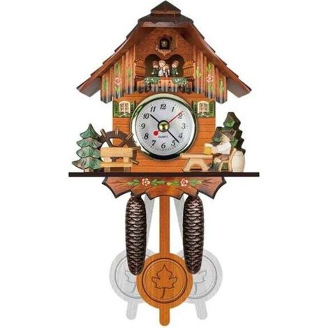 Horloge murale coucou en bois 128x218x55mm Silencieuse avec grands chiffres arabes Décoration rétro pour salon ou bureau (1/5)