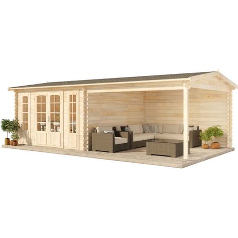 Alpholz Gartenhaus aus Holz, Holzhaus mit 44 mm Wandstärke inklusive Terrasse Blockbohlenhaus (1/4)