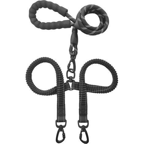Laisse double pour grands chiens, renforcée, anti-embrouillement, rotative, noir (1/5)