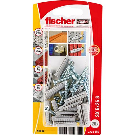 Kit Cheville Vis Sx Fischer 5x25 Fixation Polyvalente Pour Matériaux Pleins. - Fischer