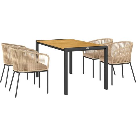 Ensemble de mobilier de jardin 5 pièces, 4 chaises, 1 table, rotin artificiel, structure en acier, coussins lavables, pour terrasse, kaki (1/3)
