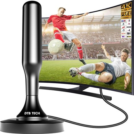 Antenne TV Intérieur, Antenne TV intérieur, Antenne Interieur TNT HD 4K 1080P pour Chaînes Locales, Réception 360° Longue Portée, CâBle Coaxial De 3m (cylindrique) (1/5)