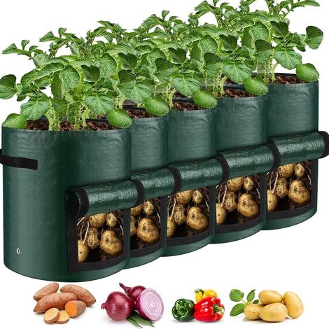 Filiyano-Lot de 5 sacs de culture pour pommes de terre, sacs de plantation en PE de 38 L avec fenêtre de récolte, couvercle rabattable et poignée (1/5)