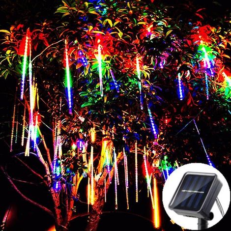 LED solaire pluie de météores lumières vacances chaîne lumières étanche jardin lumière pour mariage de noël-30cm-8 tubes-Solar-Multi (1/4)