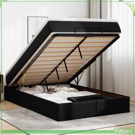 Cadre de lit ottoman avec matelas - 3311031 - Similicuir noir - Couchage 120x200 cm - Rangement hydraulique (1/5)