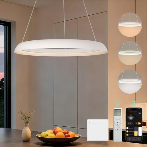 Mai & Mai Lustre Suspension Plafonnier LED Triple Commande Câble Réglable Lampe de Nuit pour Salle à Manger Salon Chambre Blanc Sablé 400×400 MM 20W Luvina04 (1/5)