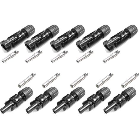 Connecteurs Solaires MC4 Mâle et Femelle - Lot de 5 Paires - Pour Câbles 4-6 mm² - Étanches IP67 1000V - Installation Panneaux Photovoltaïques (1/3)