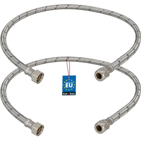 KOTARBAU® Lot de 2 Flexible Robinet 3/8" x 3/8" - Tuyau Robinet Cuisine 80 cm - Écrou Tournant x Raccord à Sertir - Rallonge Robinet Cuisine Flexible - Tuyau Flexible Plomberie - Acier Inoxydable (1/4)