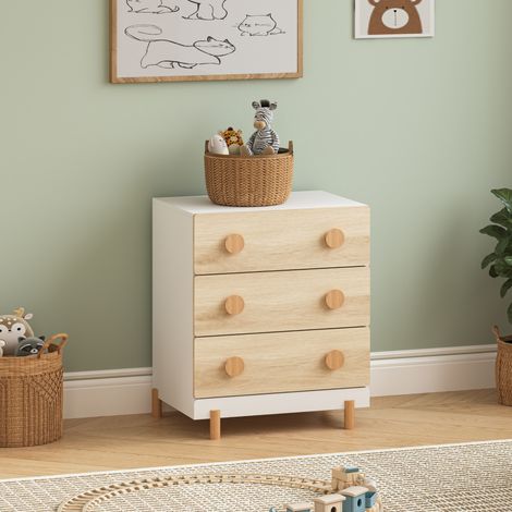 Cassettiera Vaarentaa per Cameretta con 3 Cassetti 55x41x66 cm - Bianco/Effetto Rovere [en.casa] (1/5)