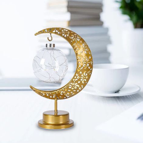 Lampe lune en fer forgé à LED, lampe ronde, lampe décorative pour les fêtes musulmanes, lampe de table pour chambre, lampe d'ambiance, lampe suspendue en forme de boule. (1/3)