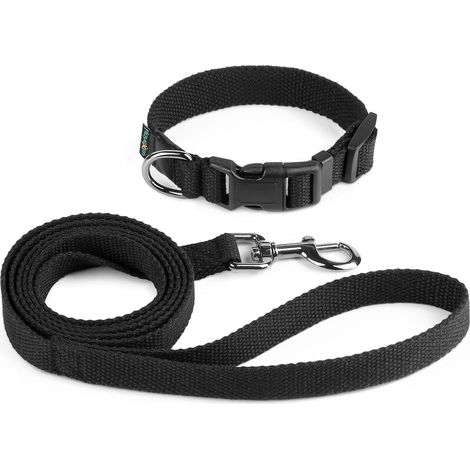 Ensemble Collier Chiot Réglable 25-40cm et 1.5M Laisse pour Petit Chien Chat Chaton Collier en Coton Doux Durable Laisse de Dressage à Dégagement Rapide pour Petits Chiens Chats, Large 2cm-Noir (1/5)