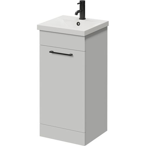 Napoli 390 Gloss Grey Pearl 400mm Single Door Vanity Unit with Glide Basin - 400mm - Matt Black 160mm Handle