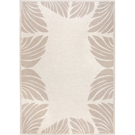 Tapis de Terrasse et Jardin Motif Feuilles Naturel 160 x 230 cm en Polyester Recyclé - PANGIVO