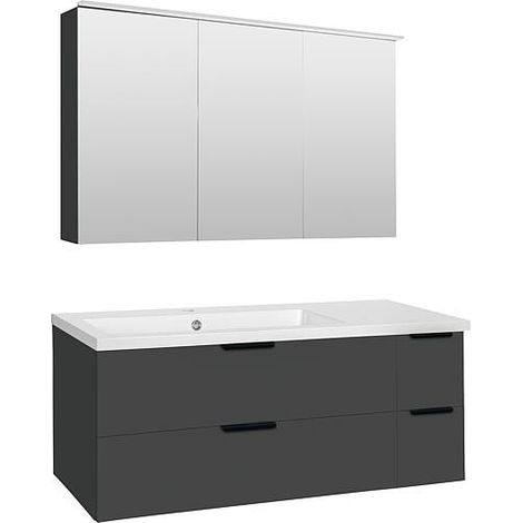 Ensemble meubles de salle de bain LOSSA avec Armoire à glace LED anthracite brillant meuble sous-vasque largeur 1210 mm (1/5)