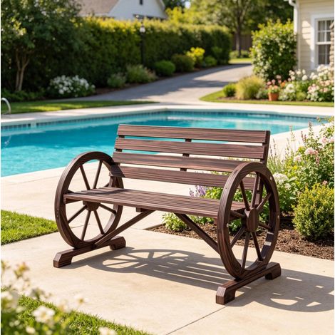 Gartenbank aus Tannenholz, 2-Sitzer, Armlehnen in Radform, 105,5 cm, HAVRYA (1/5)