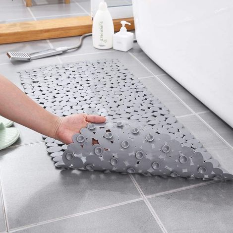 Badewannenmatte, Anti-Fall-Saugnapfmatte für die Badewanne, rutschfeste Kieselstein-Badematte, 88 x 40 cm, grau