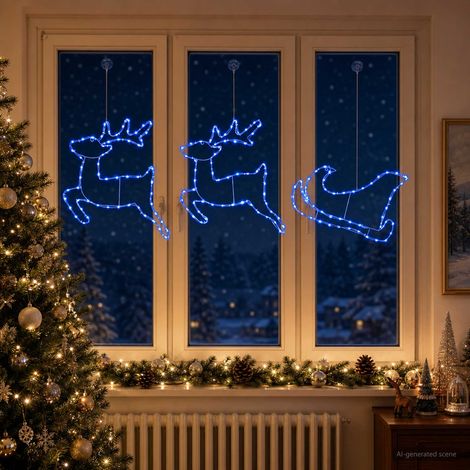 vidaXL Decoración navideña de reno y trineo LOVIISA 180 LED Azul (1/5)