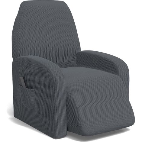 Copripoltrona Reclinabile Elasticizzato Taglia Unica con Tasca Laterale Grigio Scuro