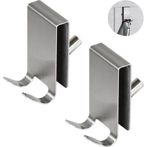 2 Pièces Crochet Douche, Porte Serviette Paroi de Douche Verre, Double Face avec Coussinet EVA, Crochet Paroi en Inox pour Porte en Verre de Salle de Bain 5-10 mm (Argenté) (1/5)