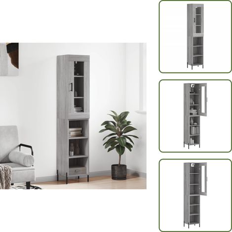 Buffet haut Sonoma gris 34,5x34x180 cm Bois d'ingénierie - Buffet Design Moderne - Meuble Rangement - Buffet Haut - Mobilier Salon - Commode (1/5)