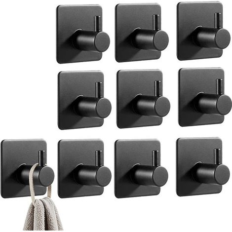 Selbstklebende Wandhaken Regale 10er-Set robuster schwarzer Edelstahl Ideal für Küchenhandtücher und Badezimmerregale auch hinter Türen Montage (1/5)
