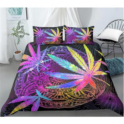 Sets De Housses De Couettes 3D, Feuilles D'Érable Colorées Imprimé Ensemble De Literie avec 2 Taie d'oreiller 140X200 Cm - MT8 (1/4)