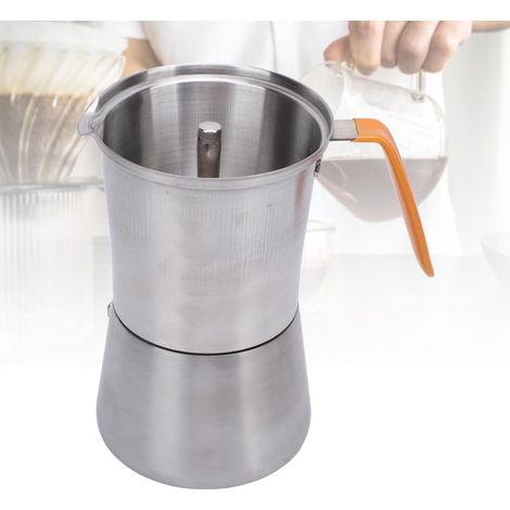 Cafetière portative en acier inoxydable, avec couvercle en verre, poignée résistante à la chaleur, Pour café italien, thé au lait (300ML) (1/5)