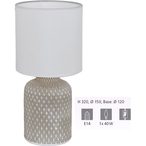 Eglo Bellariva Lampada da tavolo, lampada da comodino in ceramica color grigio, tessuto bianco, lampada da soggiorno, lampada con interruttore, attacco E14 (1/5)