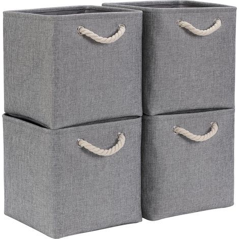 Cube de rangement tissu gris 28x28x28cm lot de 4 - Panier cube pliable (1/5)