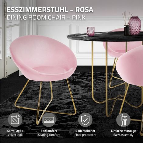 ML-Design Esszimmerstuhl aus Samt, Rosa, Wohnzimmerstuhl mit runder Rückenlehne, Polsterstuhl mit goldene Metallbeine, Ergonomische Sessel für Esstisch, Küchenstuhl Schalenstuhl Schminktisch Stuhl
