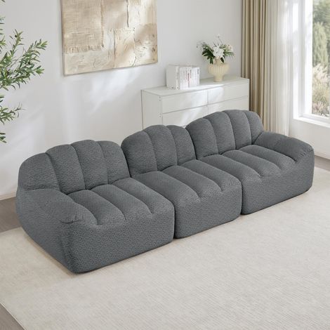 Canapé modulable 3 places, structure sans armature en mousse haute densité 32D, assise profonde, idéal pour le salon, revêtement en tissu doux, gris (1/5)