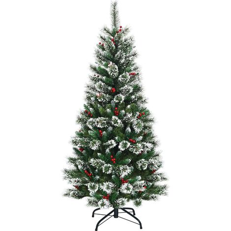 Albero di Natale artificiale da 180 cm con fiocchi di neve e bacche rosse