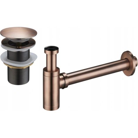 Mexen demi-siphon rond pour lavabo avec bouchon céramique clic-clac, sans trop-plein, Cuivre antique - 7991050-45