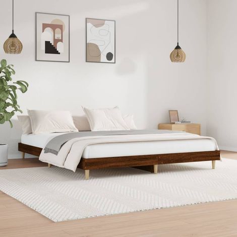 Lit double-200 x 200 cm, Cadre de lit, Lit adulte, Structure de lit chêne marron 200x200 cm bois d'ingénierie PDKEI15180 (1/5)