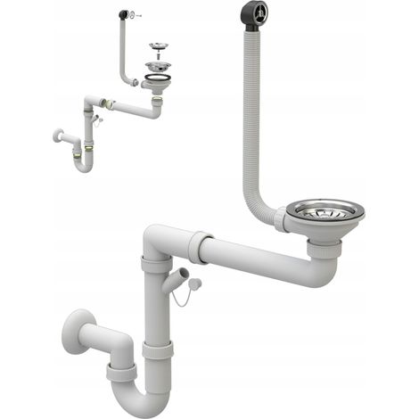 Granitan – Siphon évier manuel 1 bac 115 mm – PVC et acier inoxydable – Anti-débordement – Raccord pour lave-vaisselle – Montage mural (1/5)