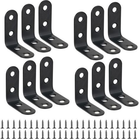 12 Stück 40 mm x 40 mm Befestigungswinkel, schwarze rechtwinklige L-förmige Winkel, 40 mm 90 Grad Edelstahl-Regalwinkel für Holz, Möbel und Schränke (1/5)
