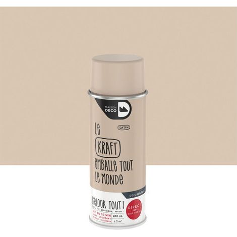 Bombe de peinture aérosol beige kraft satinée 0.4 L – Finition satinée pour intérieur et extérieur – Rendement 5 m²/L – Temps de séchage 24h – Maison Deco
