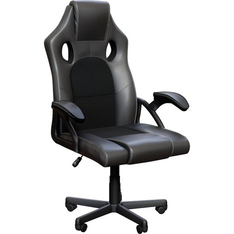 Coma Racing Gaming Office Chair Adjustable Faux Leather Foam Padded Armrests Swivel Seat, Black
