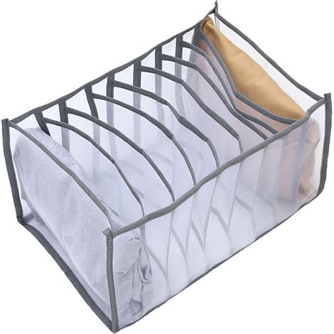 Boîte De Rangement Pour Vêtements - 9 Compartiments En Maille - Pliable - Gris - Pour T-Shirts Pantalons Chaussettes - 1 Pièce (1/5)