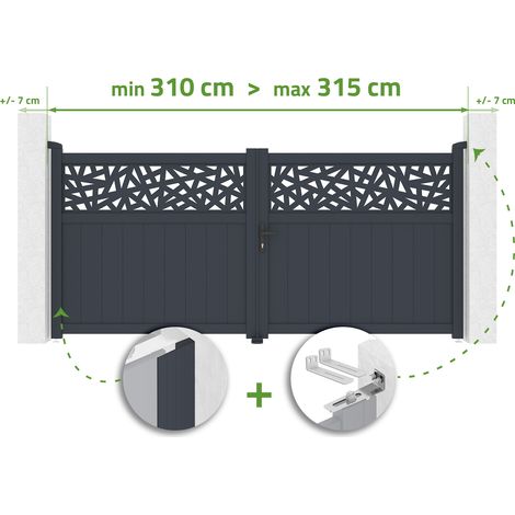 3 m breites, verstellbares Schwingtor DOLOMITE RUIVO H.140cm graues Aluminium