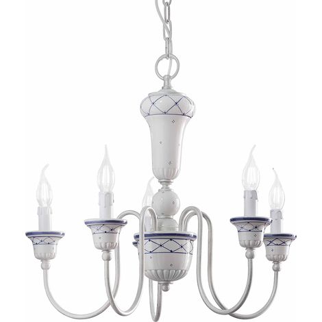 Lampadario Classico Sanremo Metallo E Ceramica Bianco Filo Blu 5 Luci E14 (1/5)