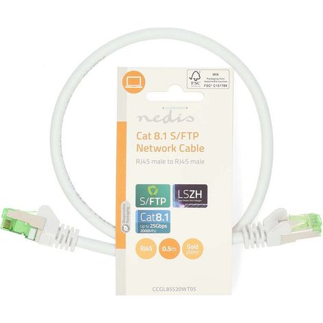 Nedis Cat 8.1-Netzwerkkabel / S/FTP / RJ45 Stecker / RJ45 Stecker / 0.50 m / Rund / LSZH / Weiss / Label