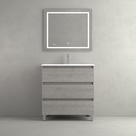 Meuble de salle de bain OROSI 3 tiroirs 80 cm Béton avec lavabo (1/2)