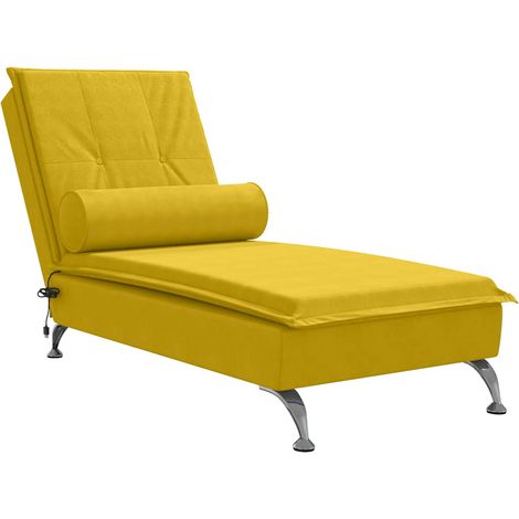 Chaise longue Transat Bain de soleil de massage avec traversin jaune velours (1/5)