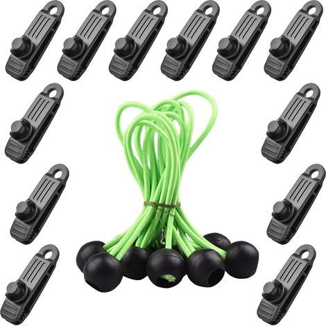 24 Pcs Clip de Tente Bâche avec 12x Pince pour bache et 12x Tendeur Corde Elastique, Pince a oeillet pour bache Camping Accessoires pour Tentes, bache Piscine, Bâches, Auvents, Gazebos Tente,C (1/4)
