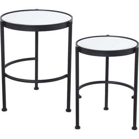 Lot de 2 Tables d'appoint Rondes en métal et Miroir en Noir Mat 42 x 52 cm et 37 x 49 cm (1/3)