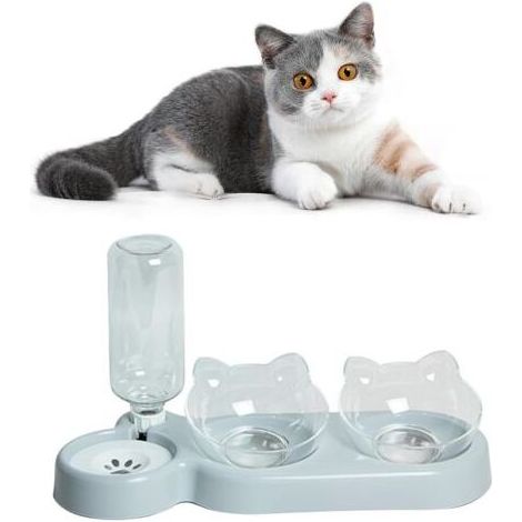 Gamelle Automatique - Distributeur Eau 500 Ml - Gamelle Amovible Pour Chat Et Chien - Design 3 En 1 - 2 Compartiments Alimentaires - Gris (1/5)
