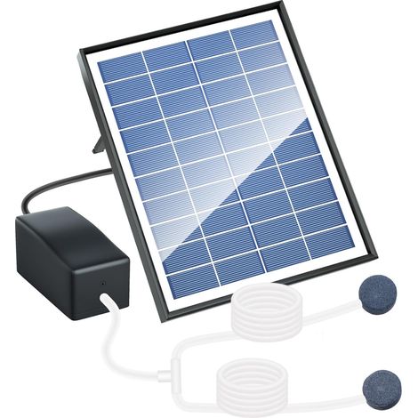 Aeratore solare da 6W per laghetto con due pietre porose - Pompa di ossigeno solare per laghetti idroponici/acquari da esterno