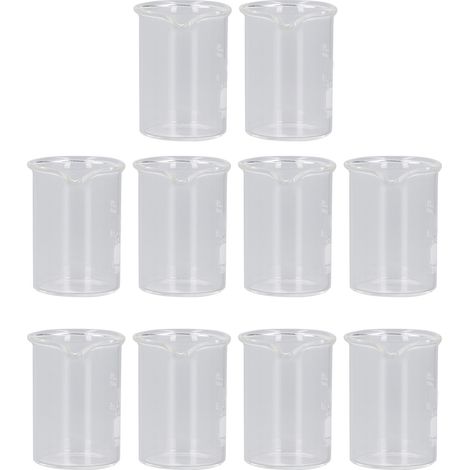 Set aus 10 Glasbechern mit Graduierung für Experimente und Unterricht, Fassungsvermögen 25 ml. (1/5)