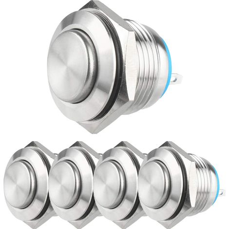 5 boutons-poussoirs momentané inox 16mm, pour panneau/atelier (1/5)
